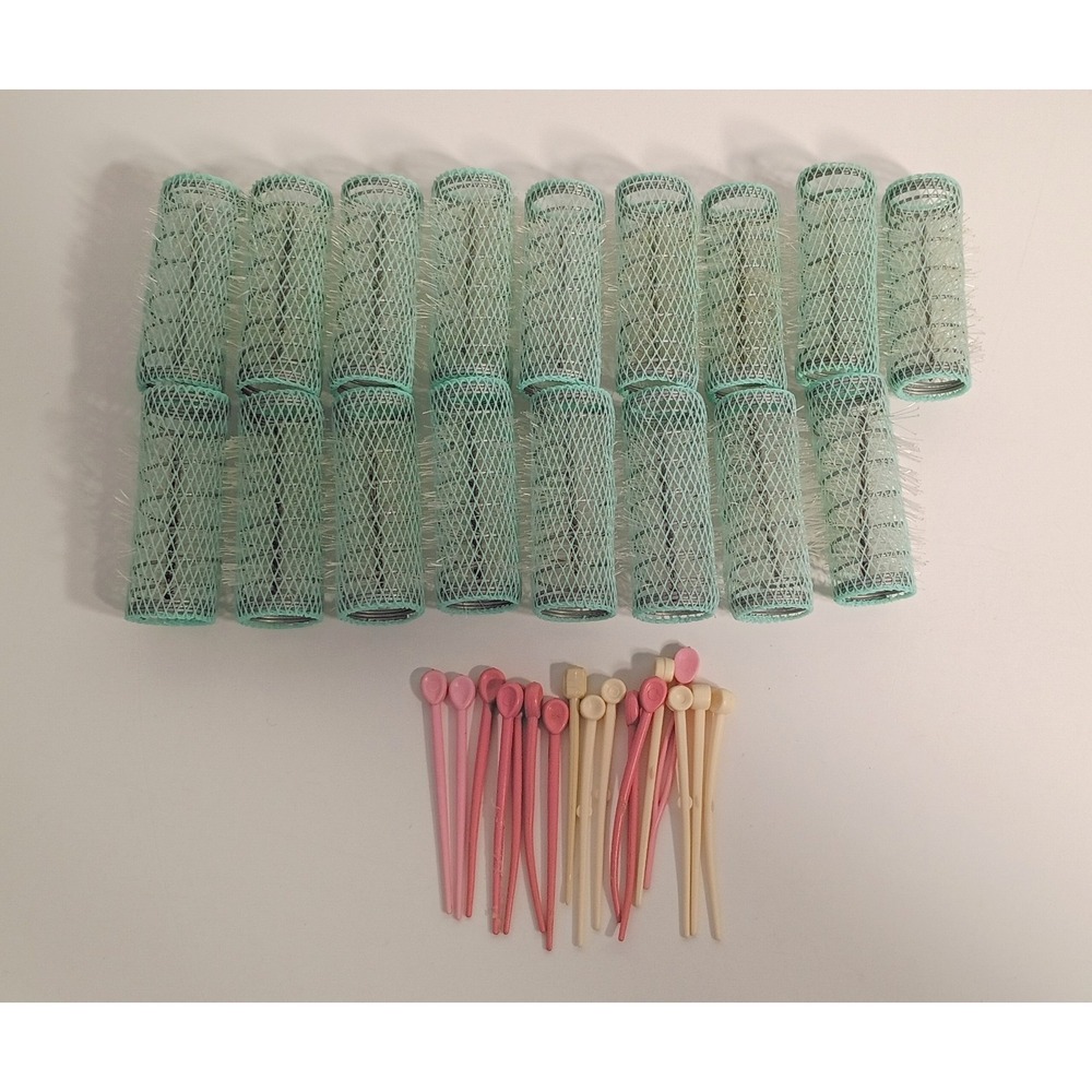 Vintage Lot of 17 (3/4") Size Brush Mesh Wire Hair Rollers Curlers/Plastic Pins
